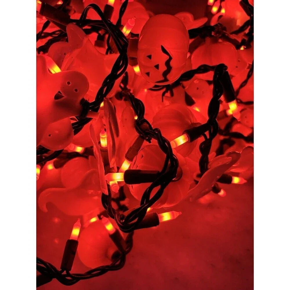 Halloween Ghost Pumpkin Set 2 String Garland Lights Decor Spooky Jack O Lantern